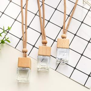 Diffuseur de parfum suspendu pour voiture, flacon en verre transparent carré, mini, rechargeable, 8ml 10ml, avec bouchon en bois vierge - Product Image 5