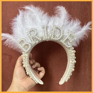 رباط رأس من ريش اللؤلؤ لحفلة العزاب، رباطات شعر للعروسة لحفلة المولود، حبل شعر لحفلات الزفاف، أكسسوارات شعر - Product Image 5