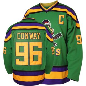 FOXA Charlie Conway # Camiseta de hockey de la película 96 Mighty Ducks, verde, para hombre, adulto, poliéster, con detección de agujas - Product Image 1