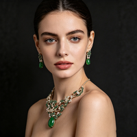 Ensemble de bijoux collier et boucles d'oreilles floraux en zircon cubique vert plaqué or et perles d'imitation XM S300 pour femmes, mariage