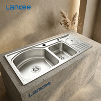 Évier de cuisine portable en acier inoxydable à double bac pour lavage des mains à la ferme
