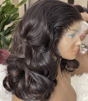 Pelucas Cortas de Cabello Humano con Ondas Suaves, Peluca con Frente de Encaje Transparente, Cabello Brasileño Virgen, Peluca con Frente de Encaje HD sin Pegamento para Mujer