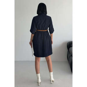 Vestido Midi Casual de Mezclilla para Verano, Estilo Formal Simple con Lavado Claro y Detalle de Fruncido - Product Image 5