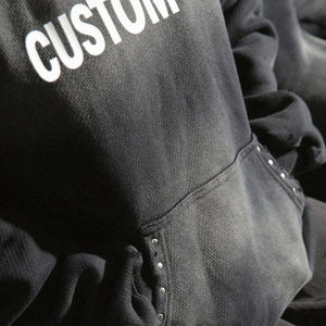 Custom French Terry Washed Faded <b>Studded</b> Kangaroo Pocket Raw Edge Boxy Oversized Mens Pullover Hoodies <b>Clothing</b> Manufacturer - Product Image 3