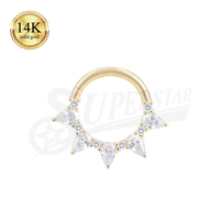 SUPERSTAR Piercing Septum Couronne Or 14K Anneau Clicker Zirconium Poire Bijoux de Corps Nez Personnalisés