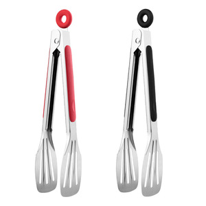 Stainless Steel Food Tongs With Slotted Spatula Ends Red And Black 2 Pieces For Grilling Barbecue Cooking Outdoor Use - Product Image 5