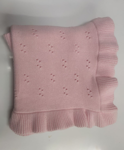 Coperta Swaddle in Cotone Organico 100% OEKO Tex con Volant, Coperta per Neonati Lavorata a Maglia con Bordo a Pizzo, Copriletto per Tutte le Stagioni - Product Image 4