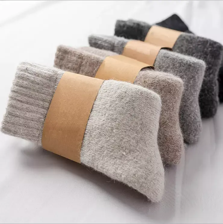 Fuzzy Soft Warm Winter Thick Men Solid Color Socks Women Custom Unisex Wool Crew Socks