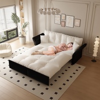 Canapé-lit convertible 3-en-1 avec lit queen size escamotable, canapé deux places moderne et moelleux, chaise longue pour petit salon ou bureau