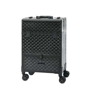 Trolley de maquillage Qihui Salon, modèle 3600, noir, métal, 4 roues, valise professionnelle pour artiste avec tiroir et poignée télescopique - Product Image 2