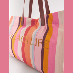 Grand sac à bandoulière personnalisé de 18 pouces, sac de plage et de shopping portable à rayures vintage colorées pour dame, usage quotidien - Product Image 2