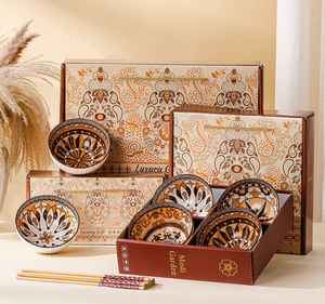 LOMATO Bohemian Ceramic Bowl <b>Set</b> Eco-Friendly Durable Handmade Mandala Pattern Business Gift Boxed <b>Dinnerware</b> - Product Image 2