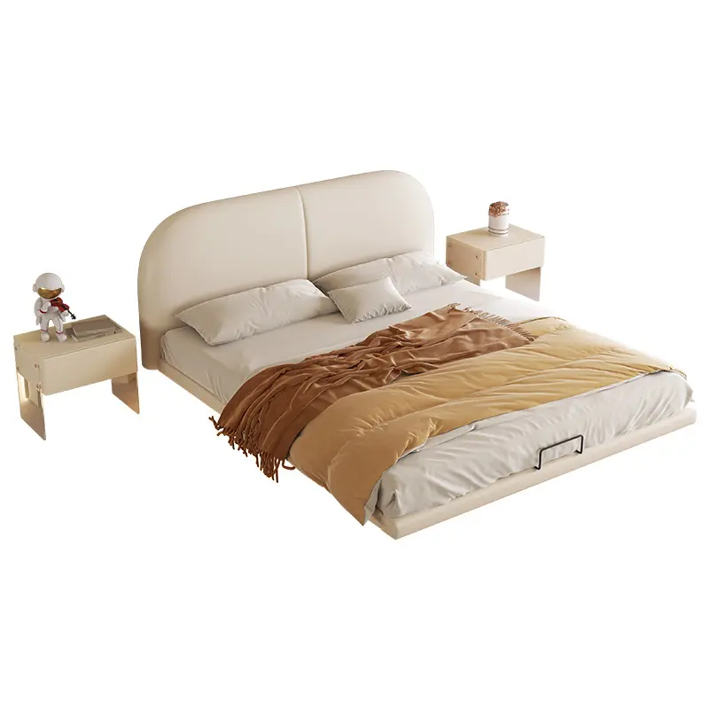 Mobilier de chambre à coucher de qualité supérieure, lit suspendu, cadre en bois massif, lit rembourré King Size en cuir