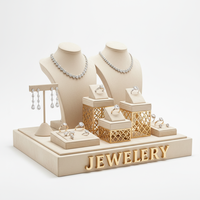 Ensemble de présentoirs à bijoux de luxe en microfibre beige et or, personnalisé et moderne, pour colliers, bagues et boucles d'oreilles