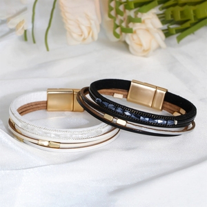 Bracciale <span class=keywords><strong>in</strong></span> stile bohémien, monili <span class=keywords><strong>in</strong></span> <span class=keywords><strong>pelle</strong></span> multistrato con perline realizzati artigianalmente PK-0016 bracciale a chiusura magnetica europeo e americano - Product Image 3