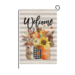 Polyester Garden Flag Autumn Pumpkin Rectangle Shape Iron Flagpole Courtyard Decorative <b>Small</b> Outdoor Display Flag - Product Image 3