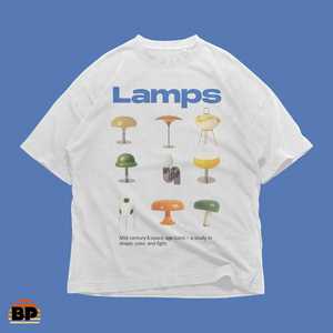 Maglietta grafica con lampade, iconi del Mid-Century e dello Space Age, abbigliamento casual unisex oversize - Product Image 1