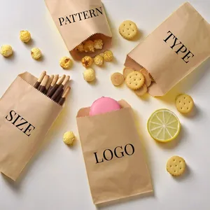 Custom logo wholesales food disposable paper bags brown kraft cookies treat bags flat small paper to go bags for Packaging