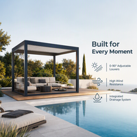 Pergola moderne en aluminium à grain de bois, pergola extérieure motorisée à lames orientables avec contrôle par application, éclairage RGB et capteur de pluie automatique