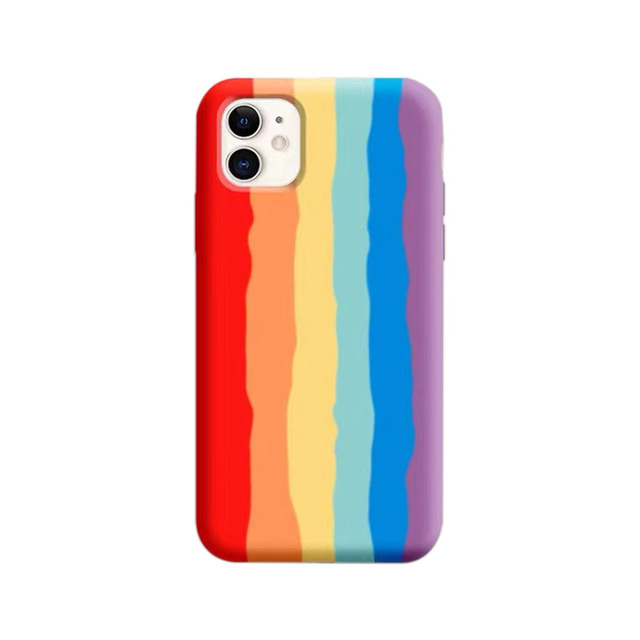 For iPhone 13 Case Original Liquid Rainbow Silicone Phone Case for iPhone 14 13 12 Pro Max Four Sides Silicone Back Cover Case