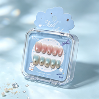 10 pièces Faux ongles à presser en gel souple, forme cercueil, motif étoile pailletée, dégradé rose et bleu, réutilisables, kit de préparation des ongles de luxe, vente en gros