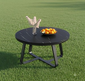 Mesa de Centro Moderna Redonda con Tapa de Imitación Mármol y Estructura de Metal Negro para Sala de Estar, Mueble para el Hogar - Product Image 5