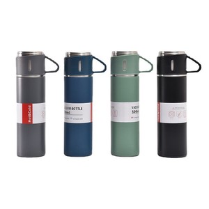Tùy chỉnh 500ml đôi tường thép không gỉ Flask sang trọng cách điện chai nước đặt 3 nắp đậy trực tiếp chân không Flask nhựa drinkware - Product Image 6
