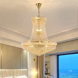 Long Luxe Pendentif Lumières Hôtel Hall Foyer Escalier De Mariage Led Or K9 Boule De Cristal Lustre - Product Image 1