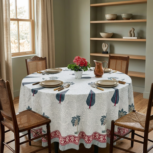 Hand Block Printed Cambric 40s Customizable Tablecloth Indian Cotton Vintage Floral Design Home Wedding Dining Decorative Use - Product Image 3