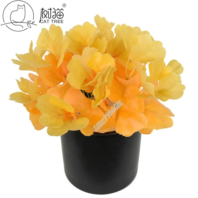 Real Touch plant 7 fork fake tree leaf yellow artificial ginkgo for wall decoration