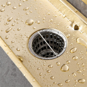 Drain de douche en or brossé 12x4 pouces avec grille et filtre à cheveux amovible en acier inoxydable 304 pour salle de bain - Product Image 5