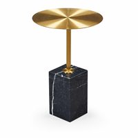Table d'appoint en acier inoxydable brossé doré avec piétement en pierre naturelle pour hôtel et salon, fabrication OEM ODM directe usine