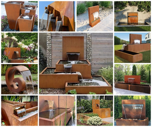 Fontaine d'eau rectangulaire de luxe en métal avec éclairage intégré pour décoration de jardin extérieur, montage sur terrasse, finition polie - Product Image 2