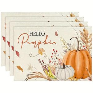 Набор из 4 осенних салфеток PANDA с рисунком тыкв и листьев для Хэллоуина, Дня Благодарения и урожая, винтажный стиль, полиэстер, 12x18 дюймов, для декора стола на вечеринку - Product Image 6
