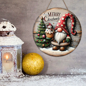 Spot cross-border wooden snowman door <b>hanger</b>, Christmas decoration, round door sign, Christmas tree ornament. - Product Image 2