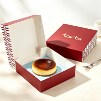 Boîte à gâteau personnalisée avec logo imprimé et estampage à chaud doré pour tarta, cheesecake, pâtisserie, boulangerie, dessert, restaurant, emballage à emporter