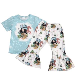 Patrón de impresión personalizado Ropa para niñas Top de manga corta y pantalones Traje Patrones de flores de caballo Trajes PARA NIÑOS 2 piezas al por mayor - Product Image 4