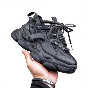 Zapatillas Deportivas Negras con Suela Gruesa, Transpirables, con Parte Superior de Cuero Genuino, Ligeras, Antideslizantes, con Cordones, para - Product Image 1