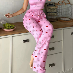 Set da 2 Pezzi <span class=keywords><strong>Pigiama</strong></span> <span class=keywords><strong>Donna</strong></span> Canotta e Pantaloni Rosa Carino Stile Y2k con Stampa <span class=keywords><strong>Gatto</strong></span> Cartone Animato Abbigliamento Casual da Casa - Product Image 4