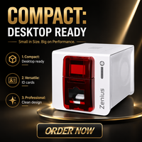 Imprimante de cartes d'identité PVC recto simple Evolis Zenius avec interface USB pour cartes de membre, cartes d'employé, badges NFC et cartes plastiques