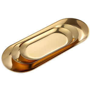 Plateau ovale en acier inoxydable doré de style nordique pour hôtel, présentoir à bijoux de luxe, organiseur de cosmétiques, plateau décoratif pour la maison - Product Image 1