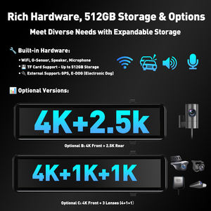 4K Gravação de 4 Canais 170 Ângulo IPS 12 "Espelho Retrovisor Dash <span class=keywords><strong>Cam</strong></span> com Tela Sensível Ao Toque Gravador De Vídeo Dash <span class=keywords><strong>Cam</strong></span> Frente e Traseira 4k - Product Image 6