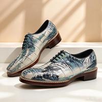 Chaussures Oxford en cuir d'alligator véritable pour hommes, style chinois traditionnel, à lacets, avec des graffitis, chaussures décontractées artisanales pour le bureau