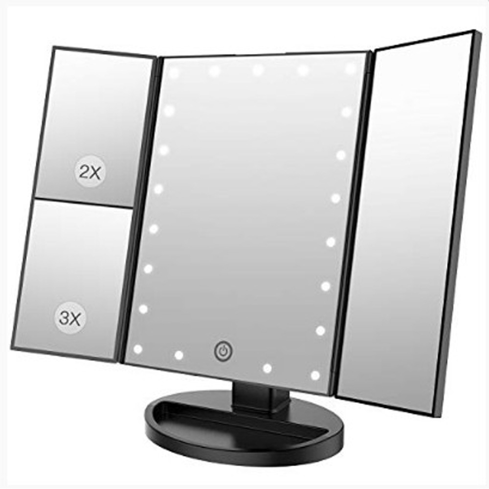 Увеличение 1x/2x/3x USB зарядка 180 градусов регулируемая подставка сенсорный экран Trifold 21 LED освещенное косметическое зеркало