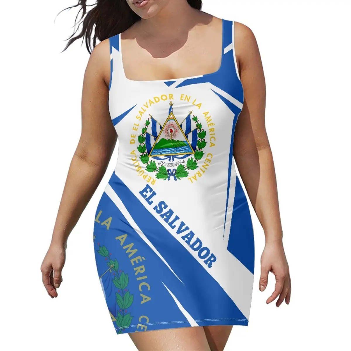 Low Price El Salvador Print On Demand Women Sleeveless Tank Dresses Square Neck Slim Fit Short Casual Bodycon Party Mini Dress