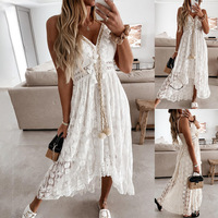 2024 été nouveau Boho Sexy Maxi robes robe d'été grande taille Slip blanc dentelle robe femmes élégant