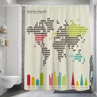 Cortina de baño con estampado de mapa del mundo, cortina de ducha impermeable con estampado Digital y bandera nacional