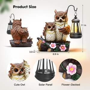 Statue de hiboux de jardin avec lanterne solaire à LED Chouettes aimantes Famille Embrasser Figurine fantaisiste Grande Sculpture éclairée pour l'extérieur - Product Image 4