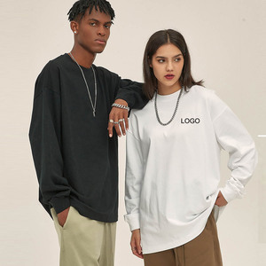 100% algodón 305G suelta manga <span class=keywords><strong>larga</strong></span> sólido de gran tamaño peso pesado hombres mujeres camisetas bordado Impresión logotipo personalizado camisetas - Product Image 1