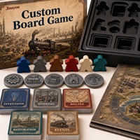 Jeu de société personnalisé sur le thème du patrimoine industriel : Opérations sur la route européenne, jeu de stratégie de table avec meeples en bois et art de plans d'aménagement